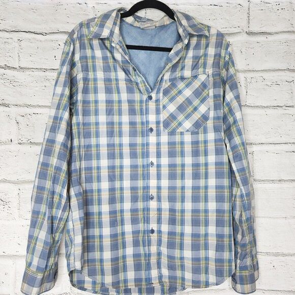Columbia Insect Blocker Mens Blue Green Plaid Long-Sleeved Button-Up Shirt Sz M - Picture 1 of 11